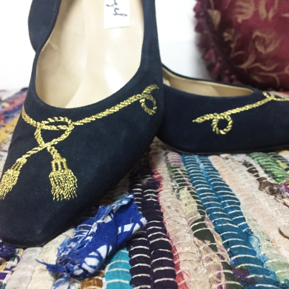 Vintage 80s Spiegel Navy Blue Tassel Pumps - Picture 3 of 4